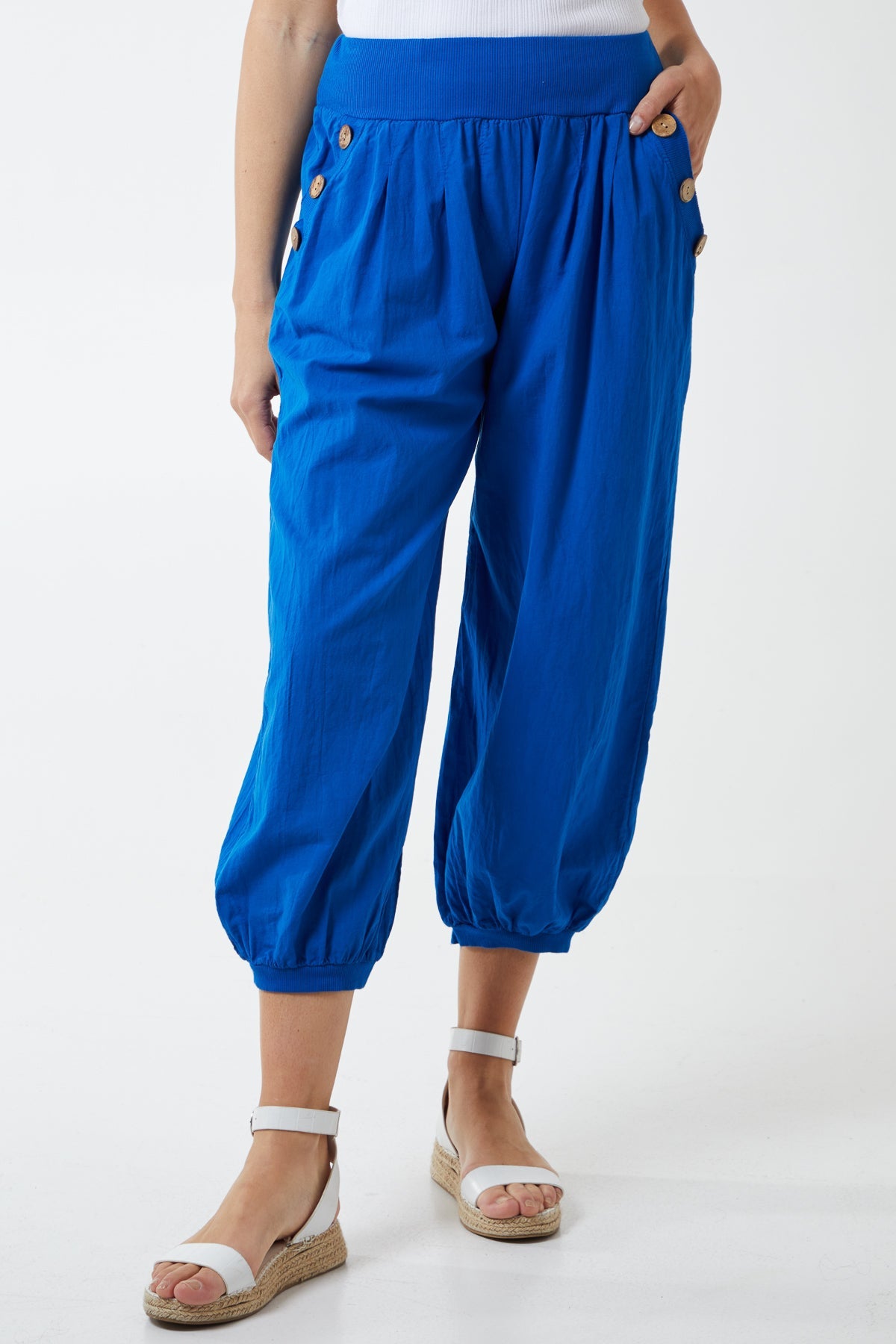 Button Pocket Detail Harem Pants TRS1 WearAll