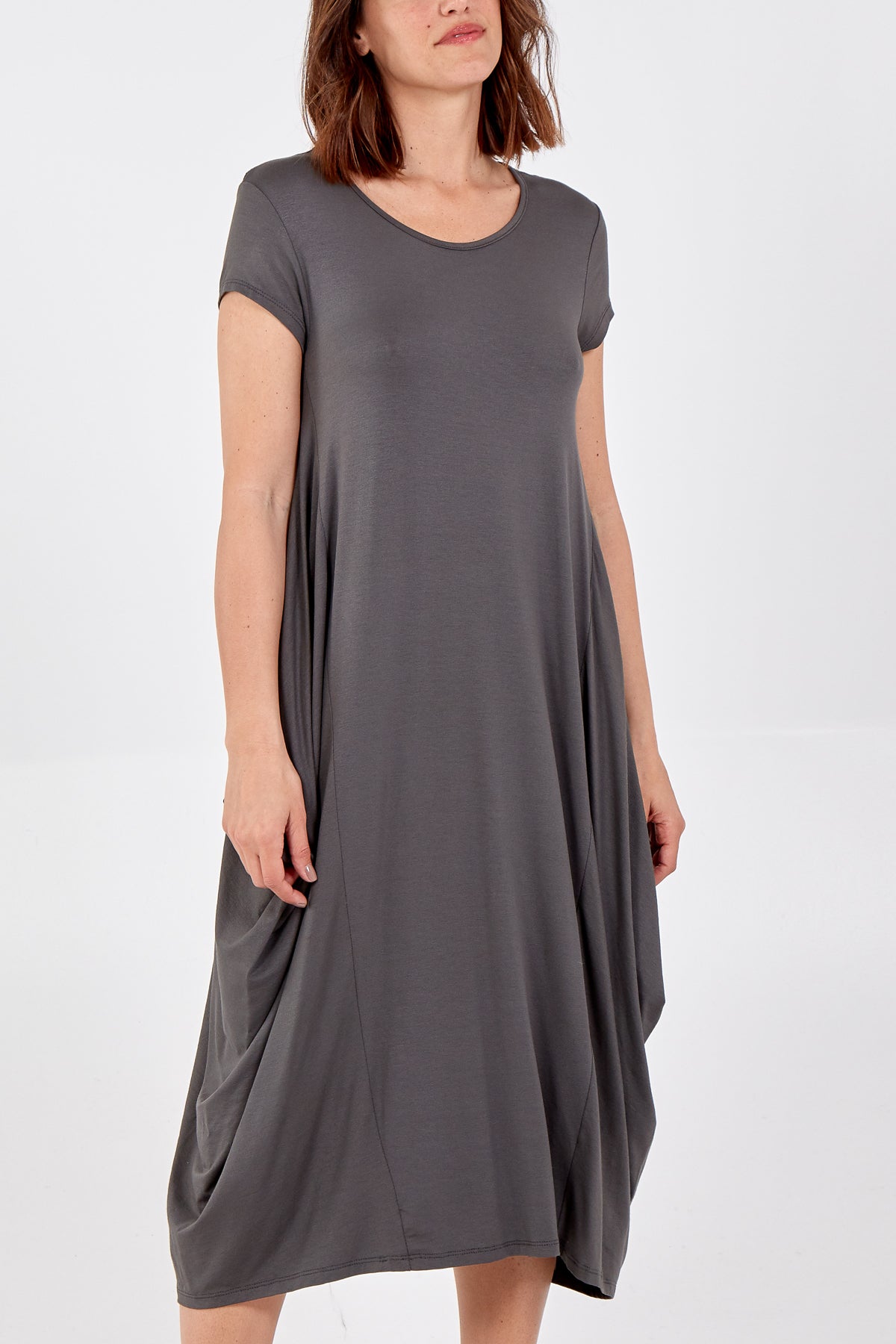 Cap Sleeve Plain Parachute Dress DMF2 WearAll Charcoal One Size