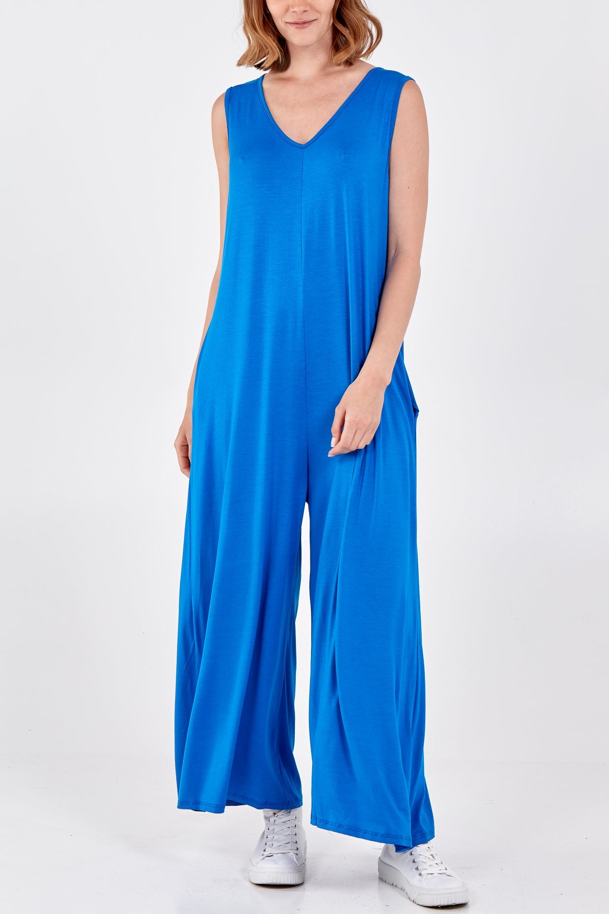 Sleeveless Plain V-Neck Jumpsuit Jump/Play WearAll Royal Blue One Size