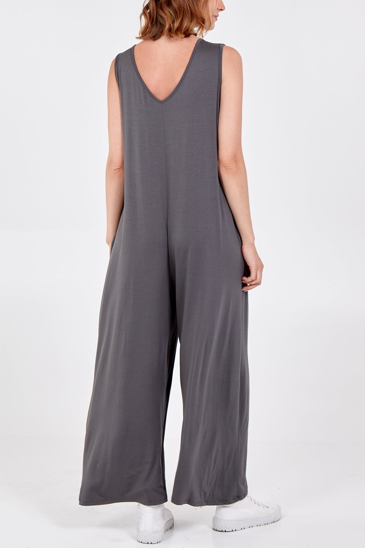 Sleeveless Plain V-Neck Jumpsuit Jump/Play WearAll
