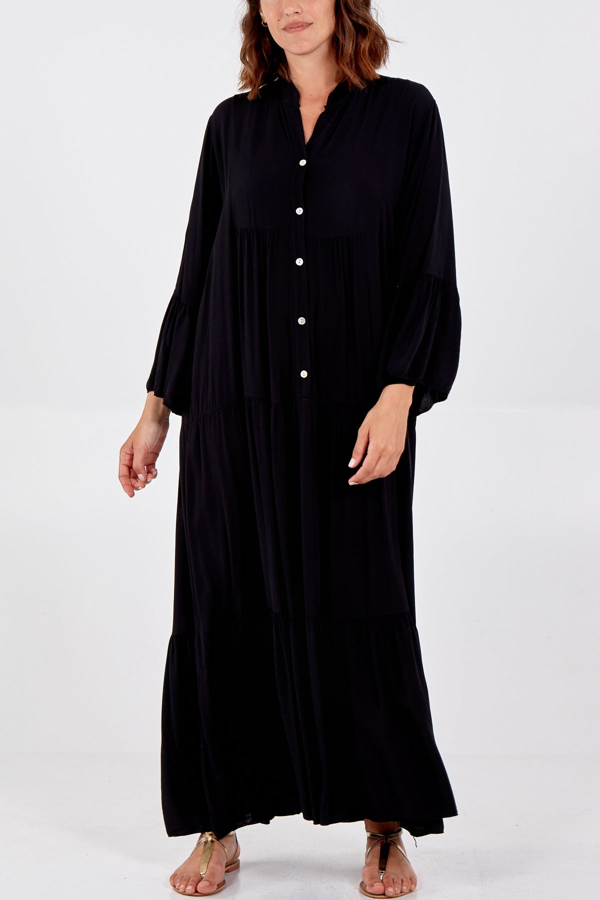 Maxi Tiered Button Up Dress DMF2 WearAll