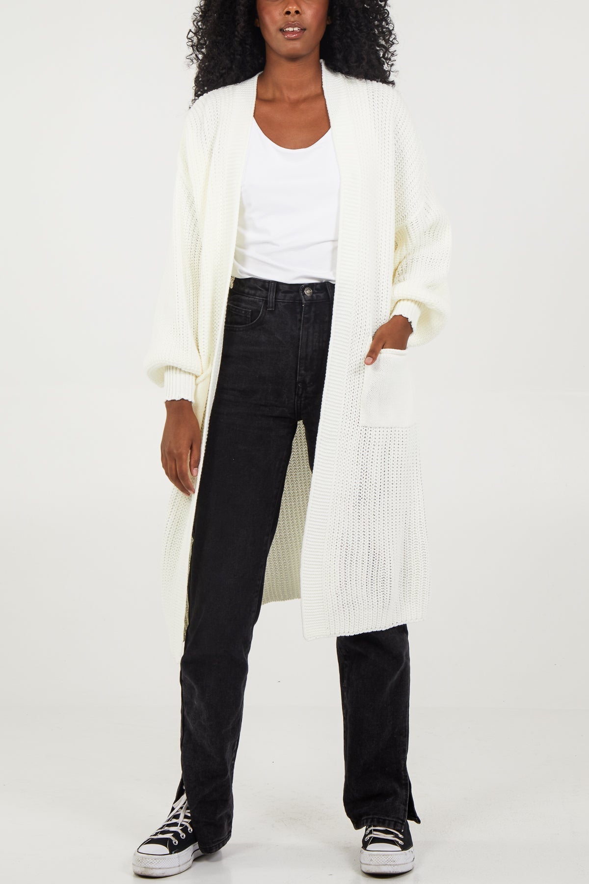 Edge To Edge Knitted Long Cardigan CMF1 WearAll Cream One Size