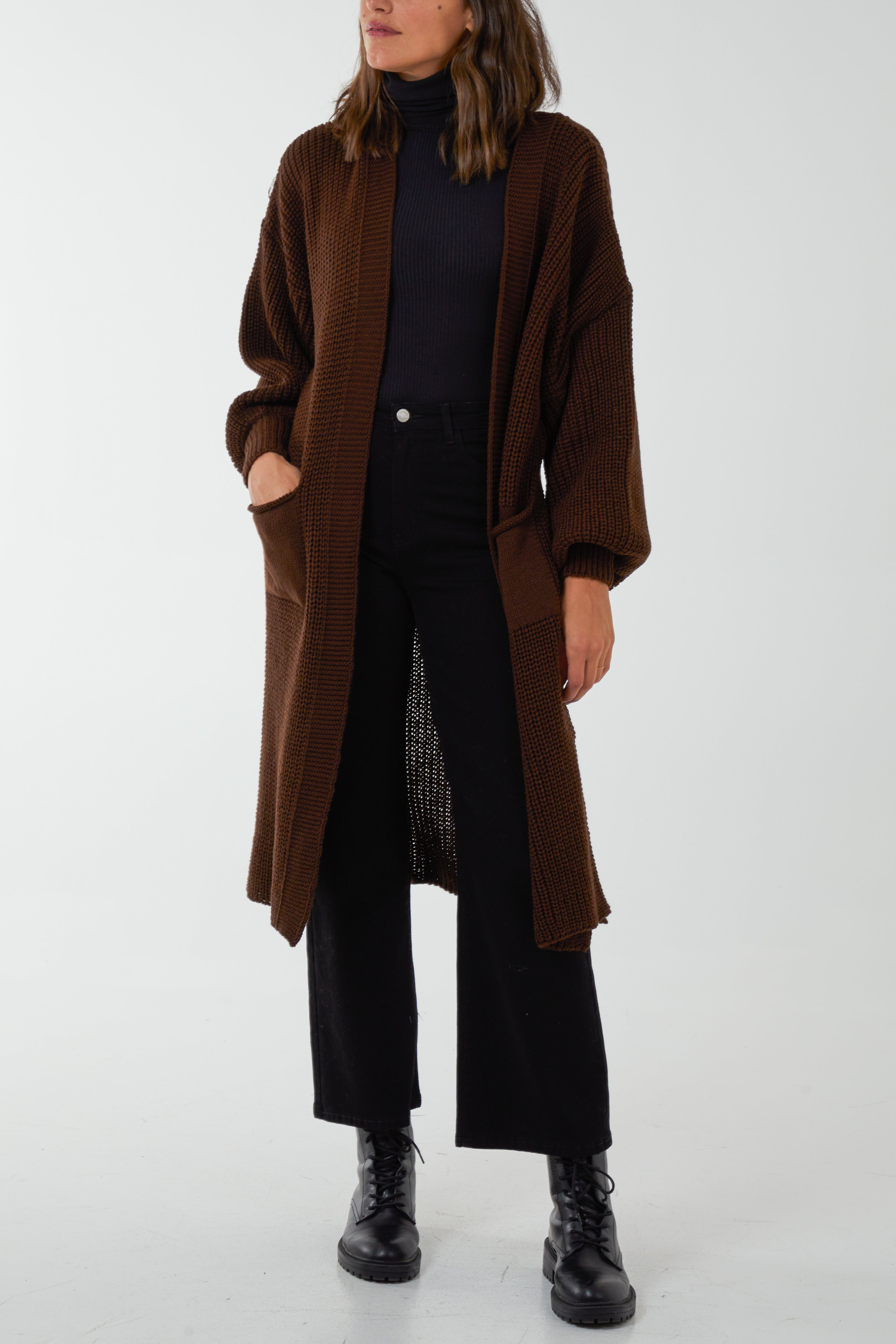 Edge To Edge Knitted Long Cardigan CMF1 WearAll Chocolate One Size