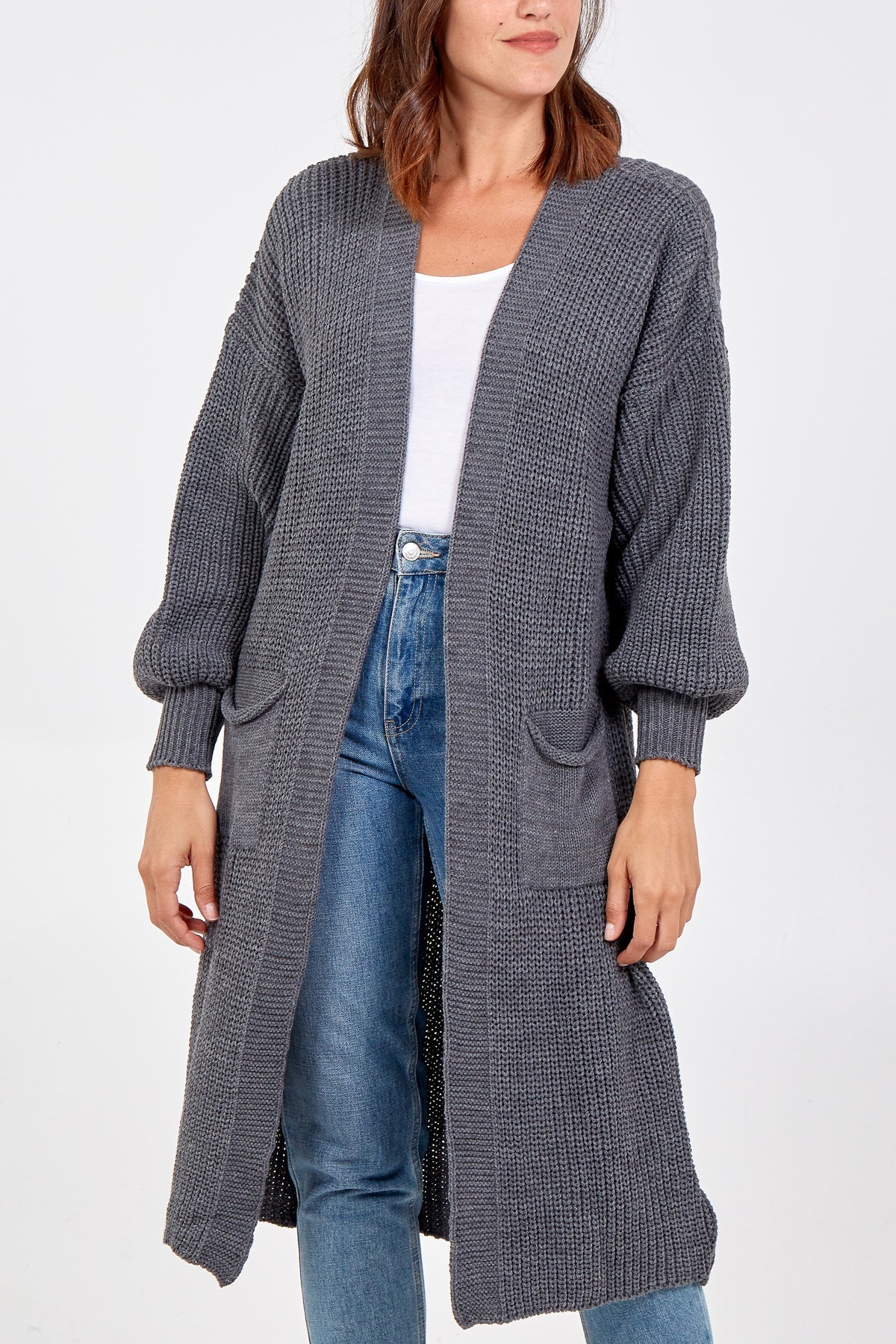 Edge To Edge Knitted Long Cardigan CMF1 WearAll Dark Grey One Size