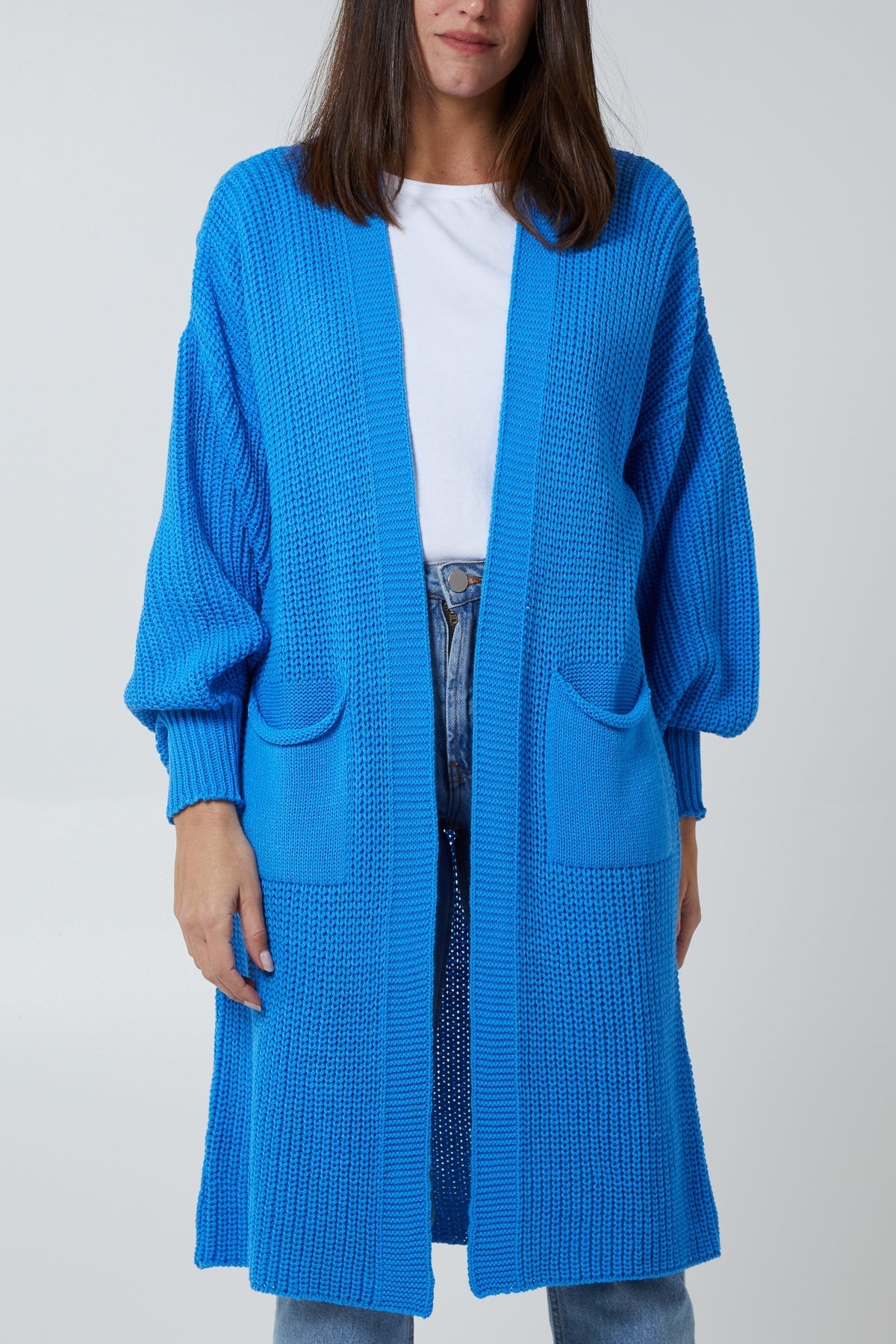 Edge To Edge Knitted Long Cardigan CMF1 WearAll Blue One Size