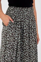 Leopard Print Ruched Waist Wide Leg Trousers TRS1 WearAll