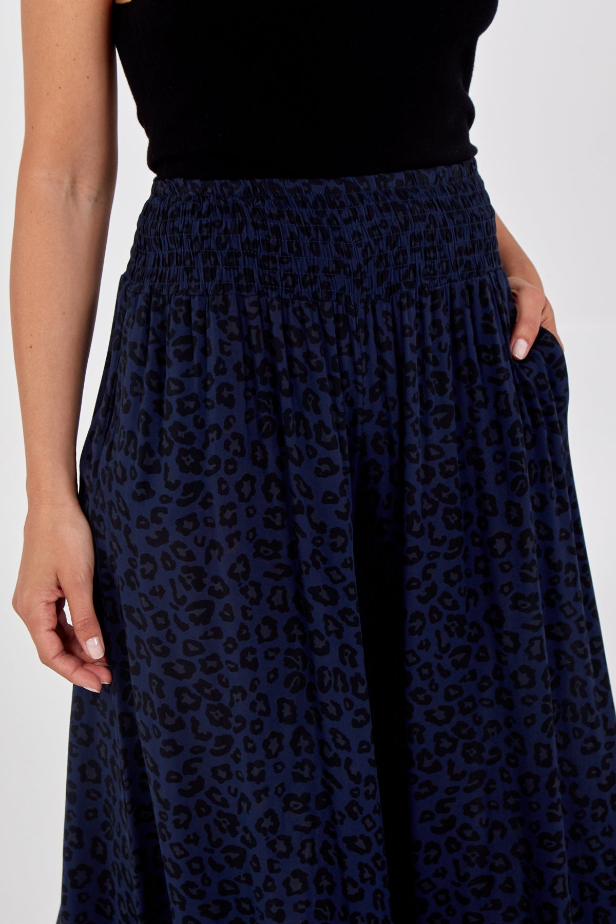 Leopard Print Ruched Waist Wide Leg Trousers TRS1 WearAll
