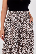Leopard Print Ruched Waist Wide Leg Trousers TRS1 WearAll