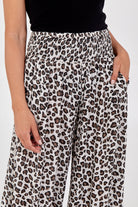 Leopard Print Ruched Waist Wide Leg Trousers TRS1 WearAll
