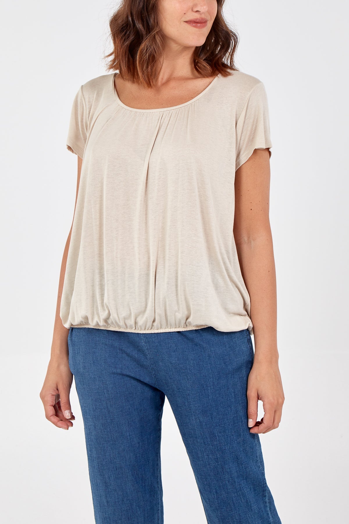 Scoop Neck Elastic Top TOPMF2 WearAll Stone One Size