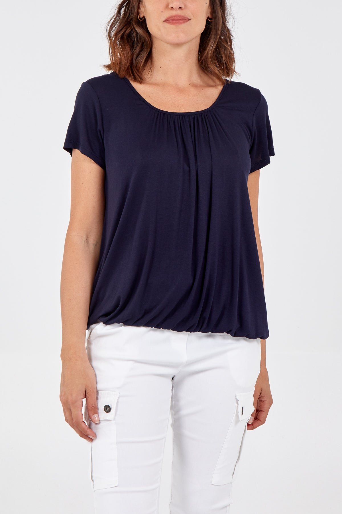 Scoop Neck Elastic Top TOPMF2 WearAll Navy One Size