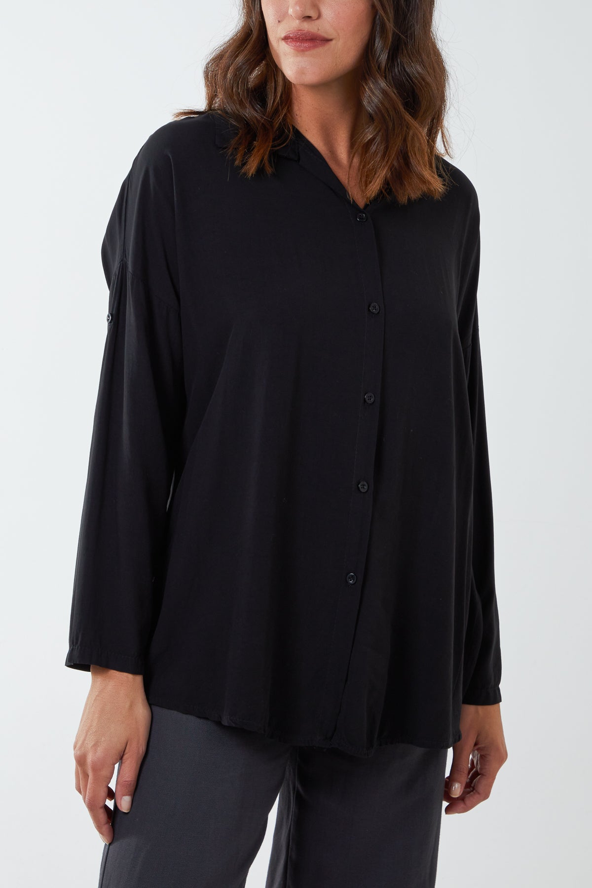Tie Front Plain Shirt Blouse TOPMF2 WearAll Black One Size