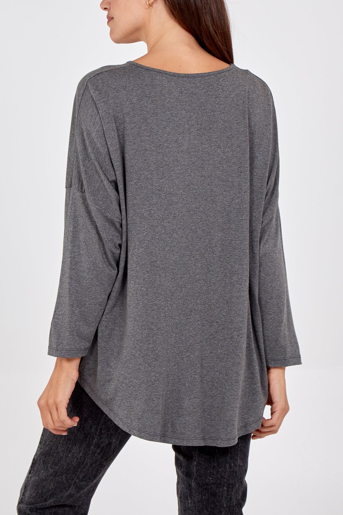 High Low Curved Hem Long Sleeve Top TOPMF2 WearAll