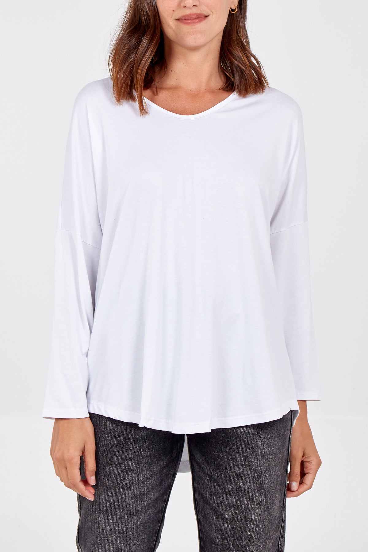High Low Curved Hem Long Sleeve Top TOPMF2 WearAll