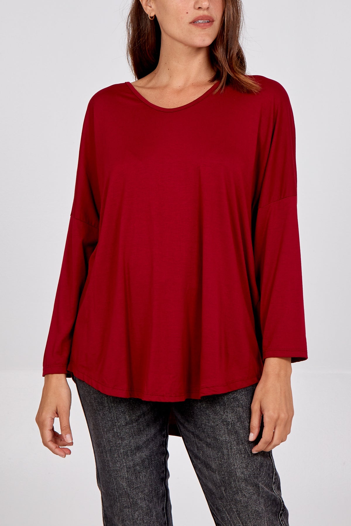 High Low Curved Hem Long Sleeve Top TOPMF2 WearAll