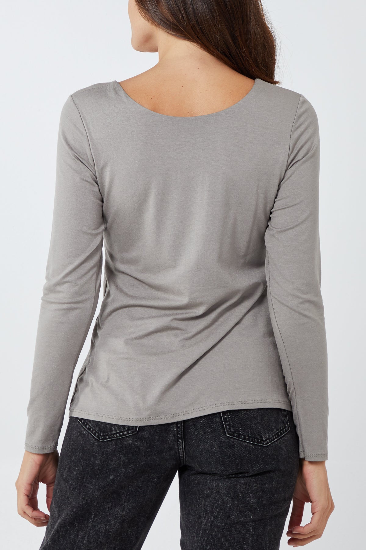 Basic Double Layer Scoop Neck Long Sleeve Top TOPMF2 WearAll