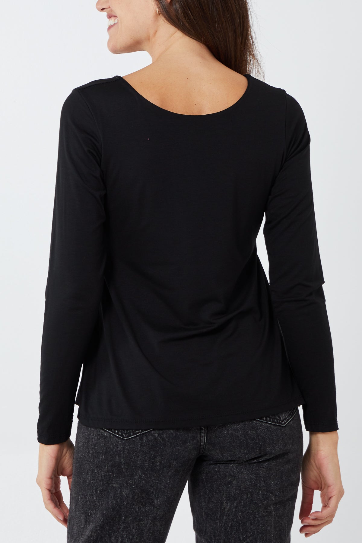 Basic Double Layer Scoop Neck Long Sleeve Top TOPMF2 WearAll