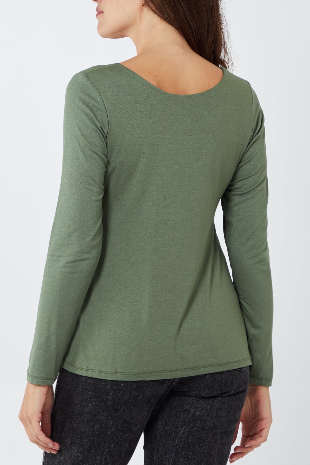 Basic Double Layer Scoop Neck Long Sleeve Top TOPMF2 WearAll