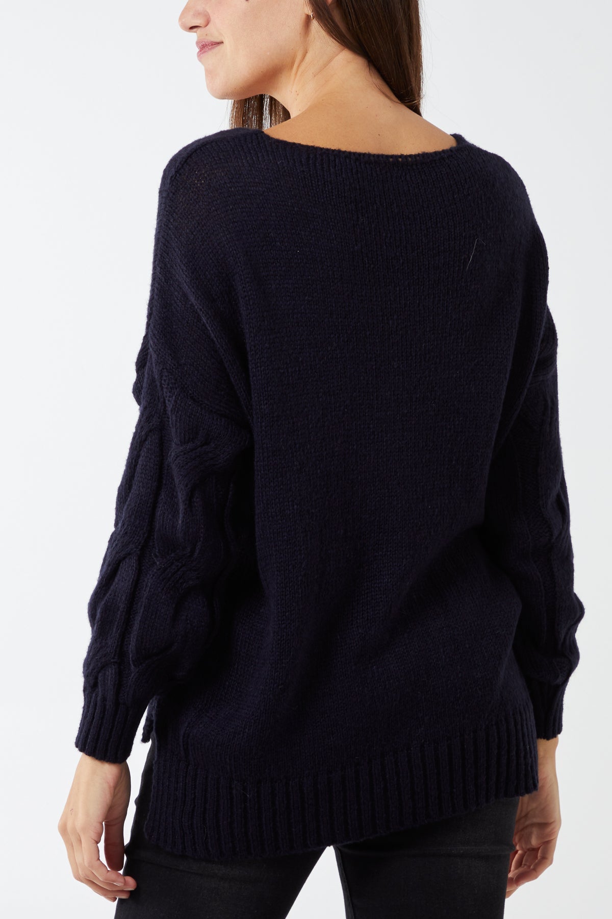 V-Neck Cable Knitted Jumper JMF1 WearAll