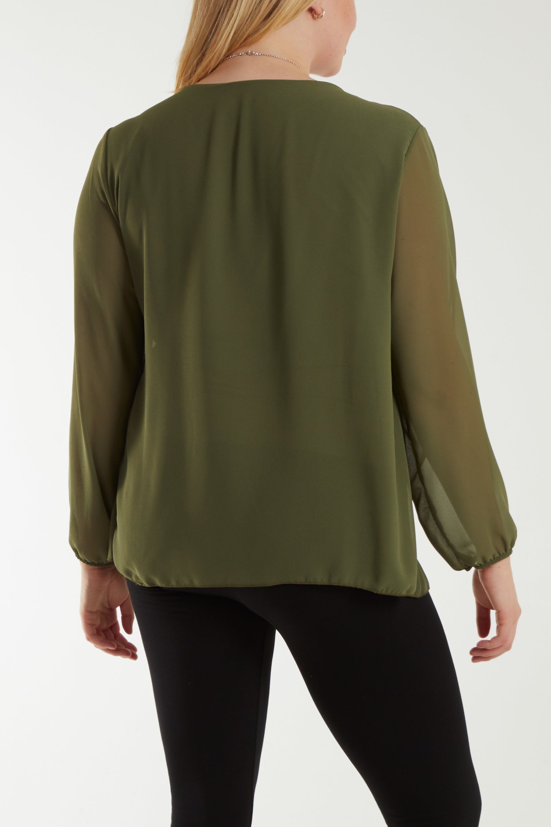 Pleated Long Sleeve Necklace Top TOPMF2 WearAll