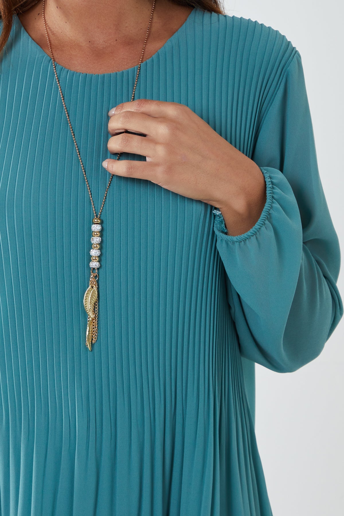 Pleated Long Sleeve Necklace Top TOPMF2 WearAll