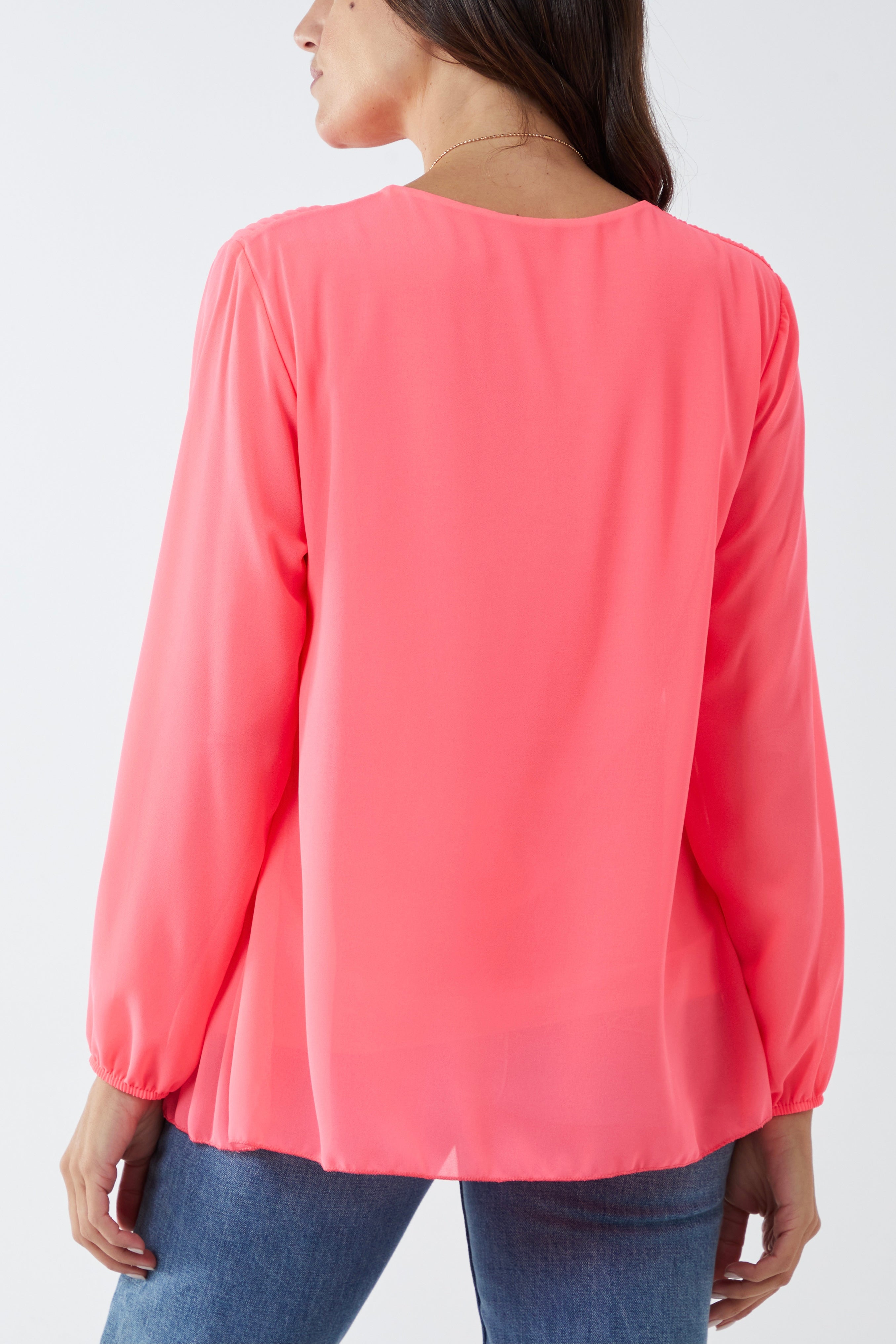 Pleated Long Sleeve Necklace Top TOPMF2 WearAll