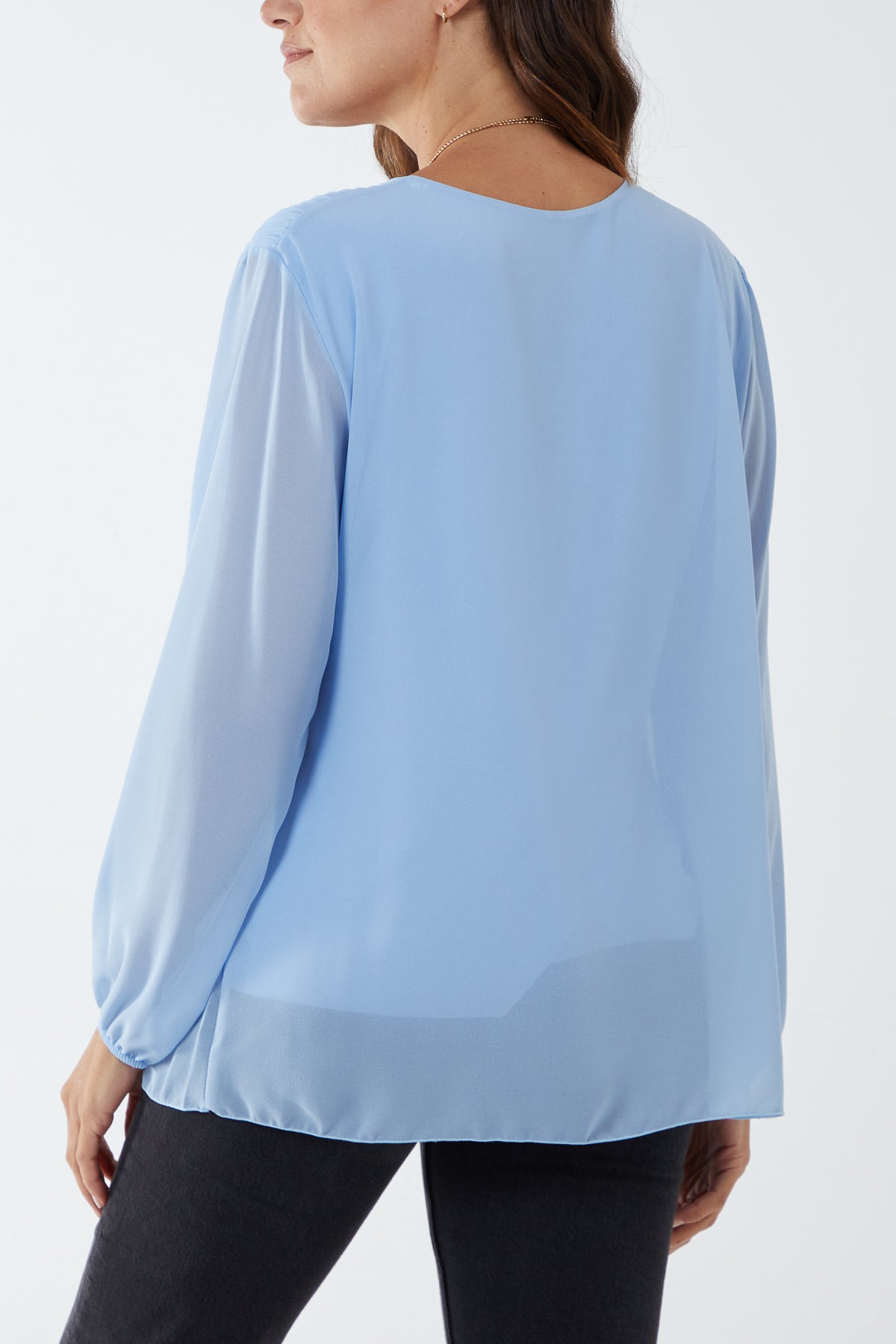 Pleated Long Sleeve Necklace Top TOPMF2 WearAll