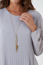 Pleated Long Sleeve Necklace Top TOPMF2 WearAll