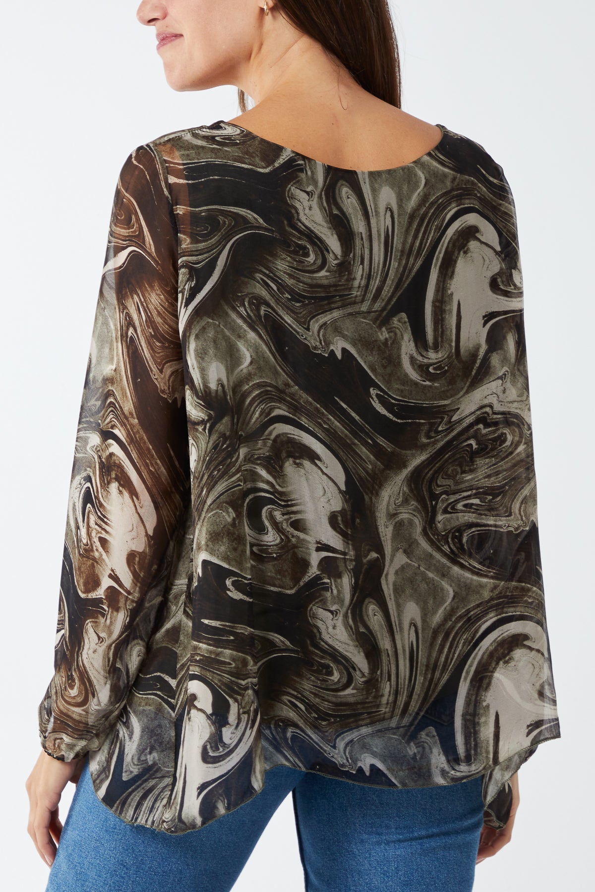 Scoop Neck Abstract Swirl Print Silk Blouse TOPMF2 WearAll