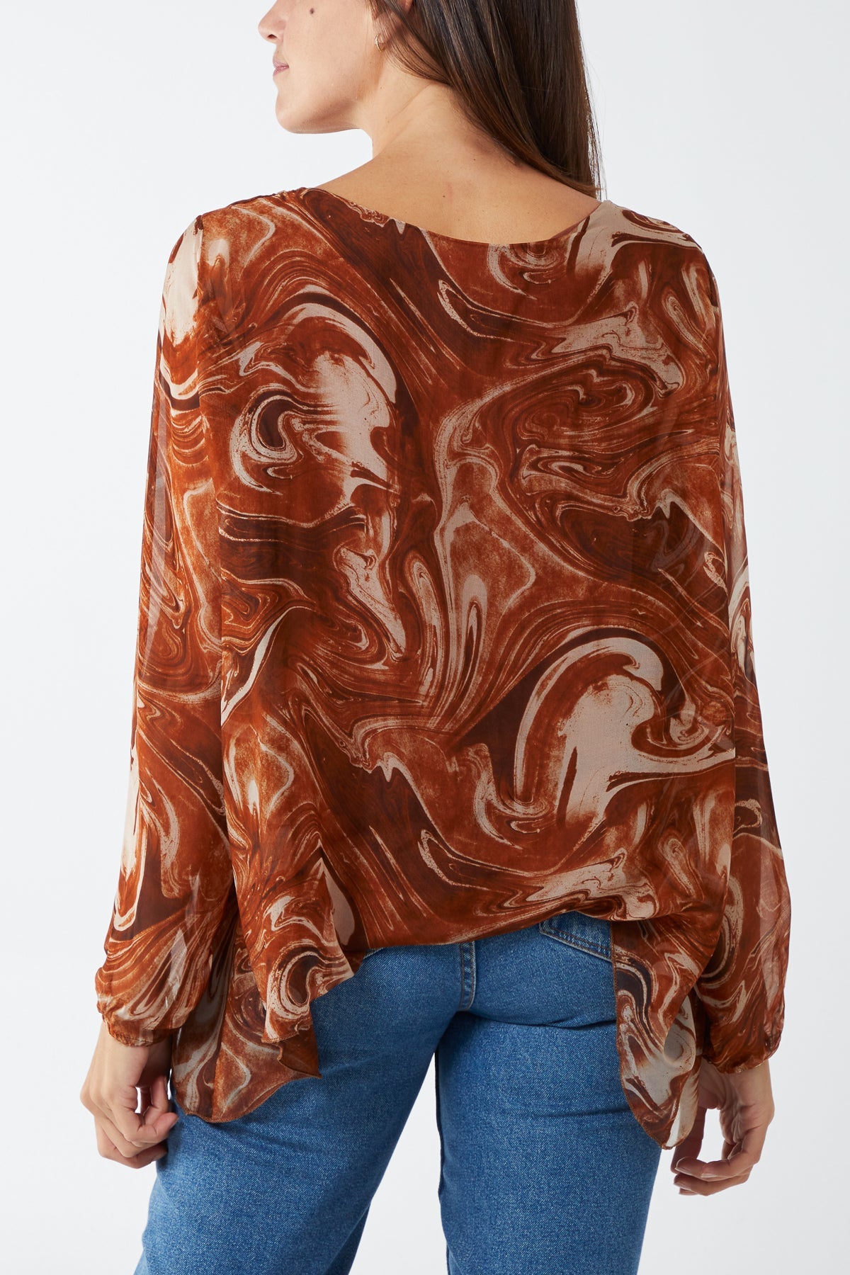 Scoop Neck Abstract Swirl Print Silk Blouse TOPMF2 WearAll