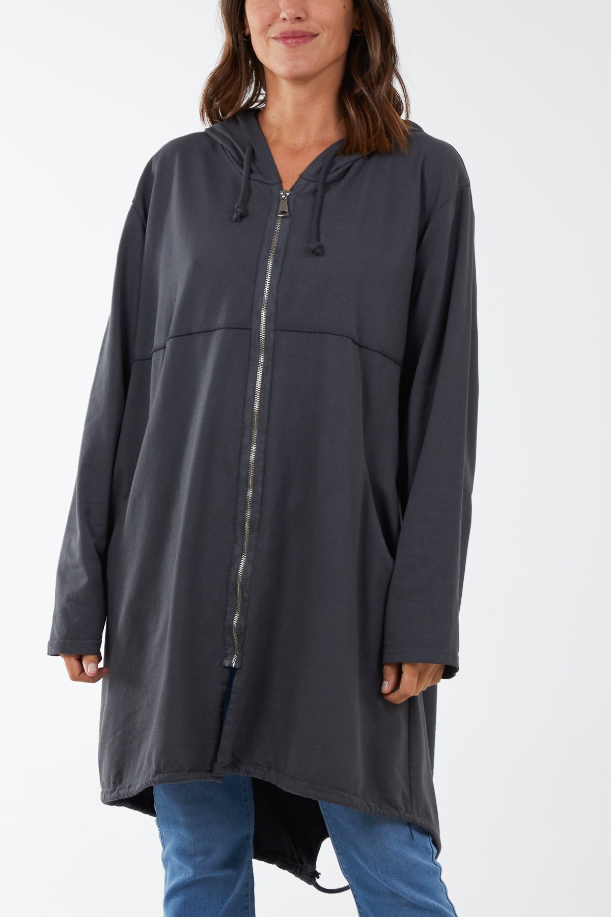 Long Zip Up Jacket With Yin Yang Logo JK1 WearAll Charcoal One Size