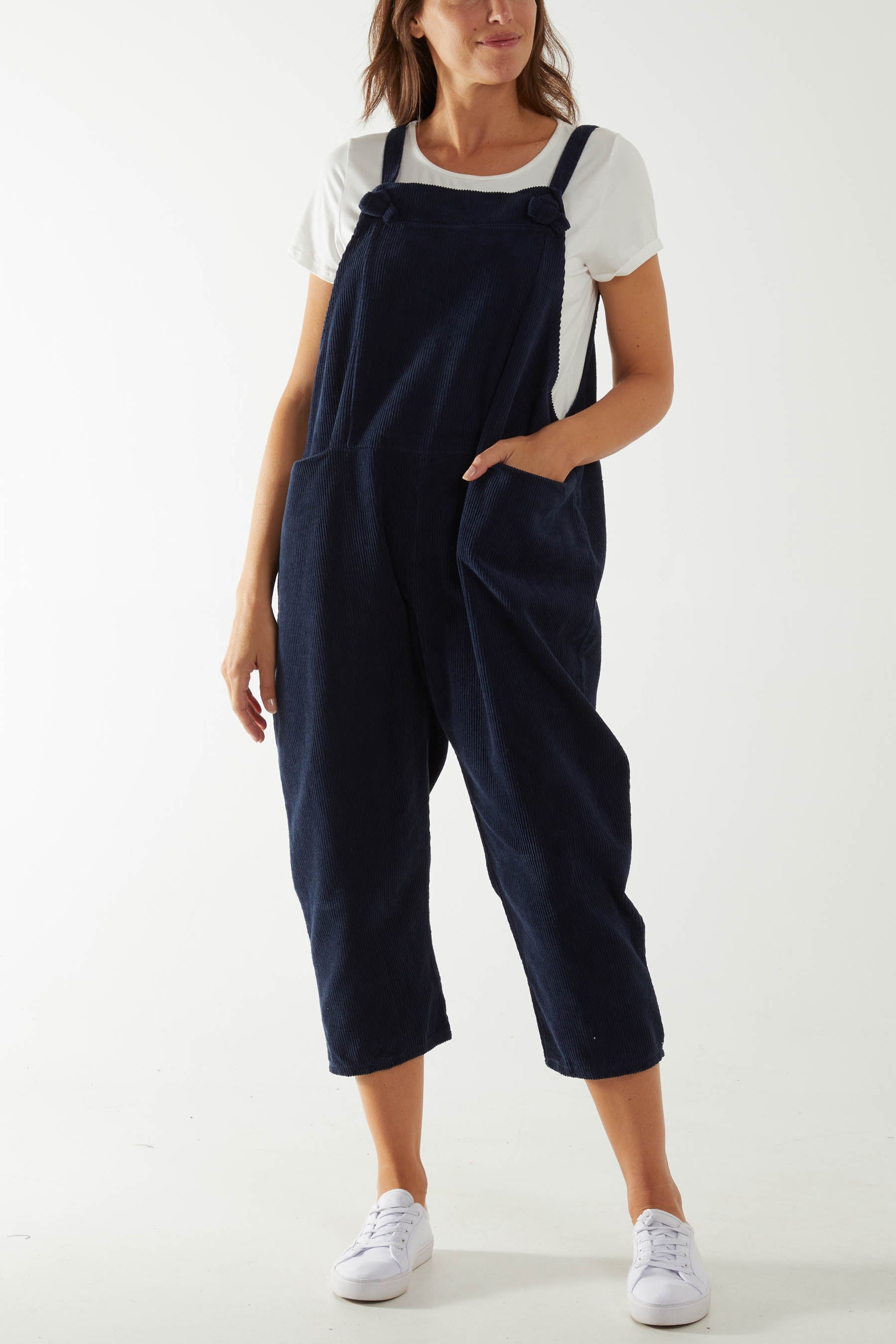 Corduroy Pocket Dungarees Jumpsuit WearAll Navy One Size