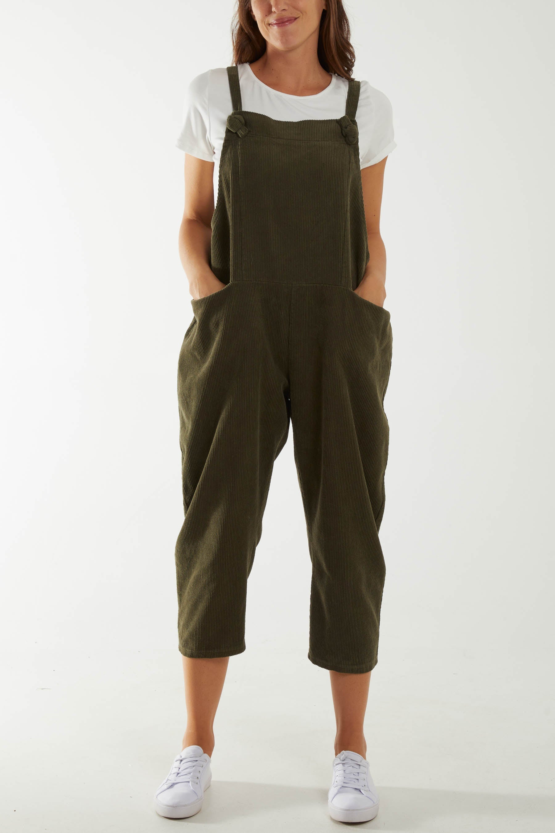 Corduroy Pocket Dungarees Jumpsuit WearAll Khaki One Size