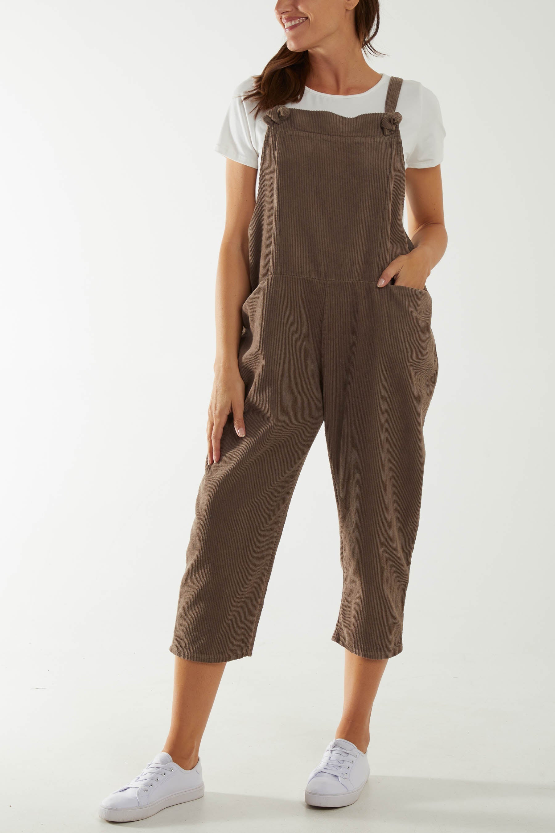 Corduroy Pocket Dungarees Jumpsuit WearAll Brown One Size