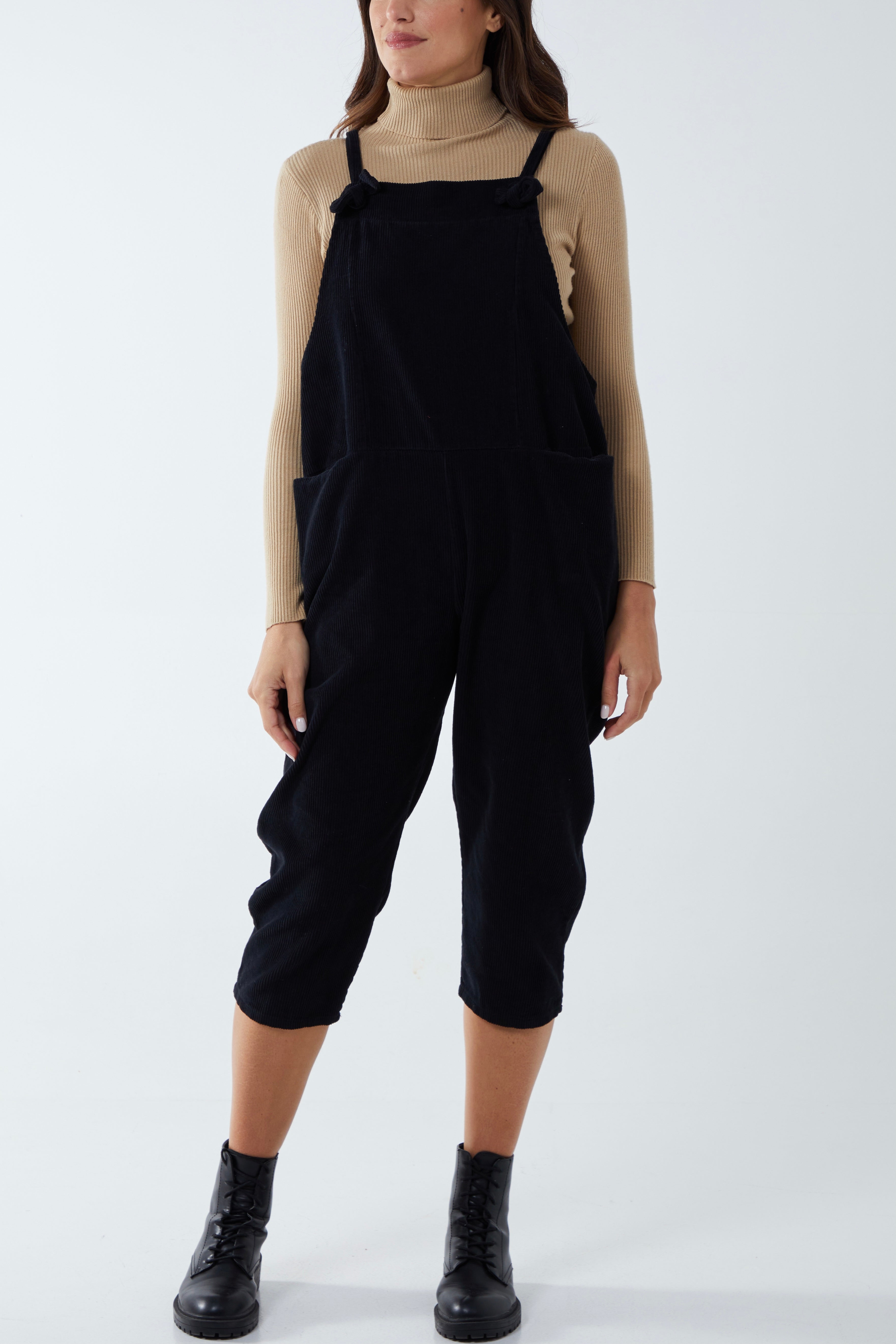 Corduroy Pocket Dungarees Jumpsuit WearAll Black One Size