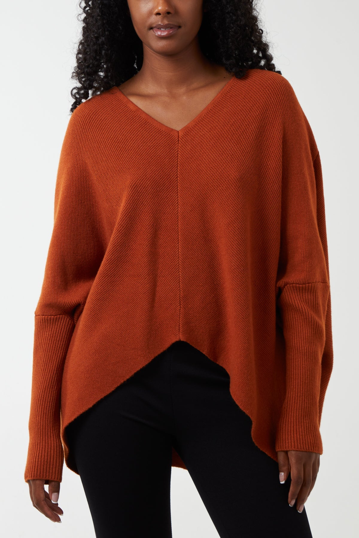 Deep V-Neck Ribbed Chevron Jumper JMF1 WearAll Rust One Size