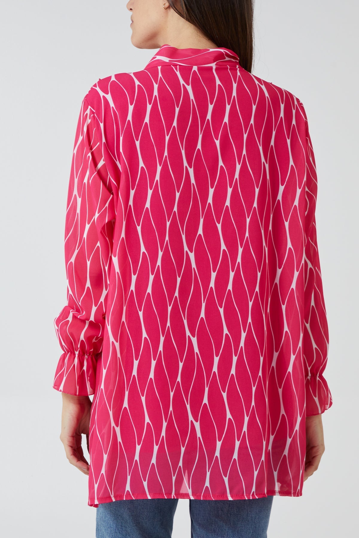 Geometric Print Ruffle Tie Blouse TOPMF2 WearAll
