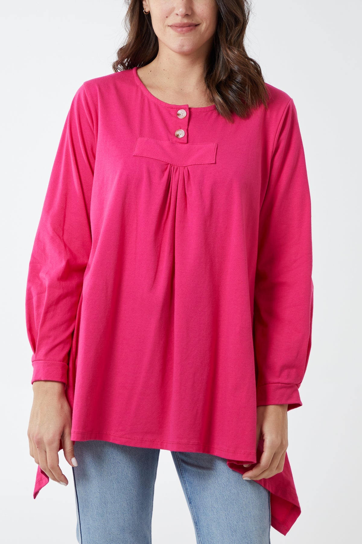 Two Tortoiseshell Button Smock Top Tops WearAll Fuchsia One Size