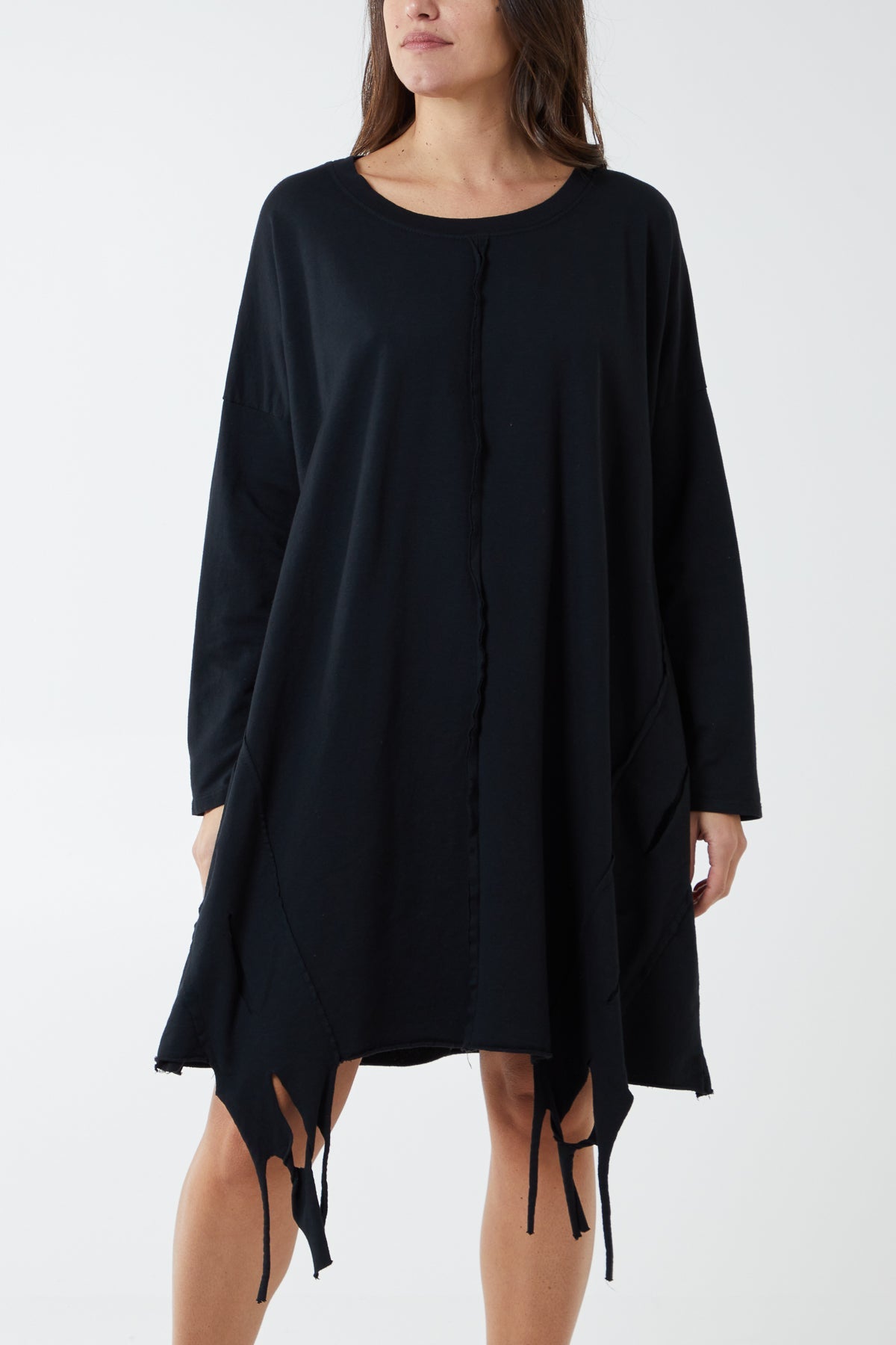 Raw Edge Sweatshirt Dress DMF2 WearAll Black One Size