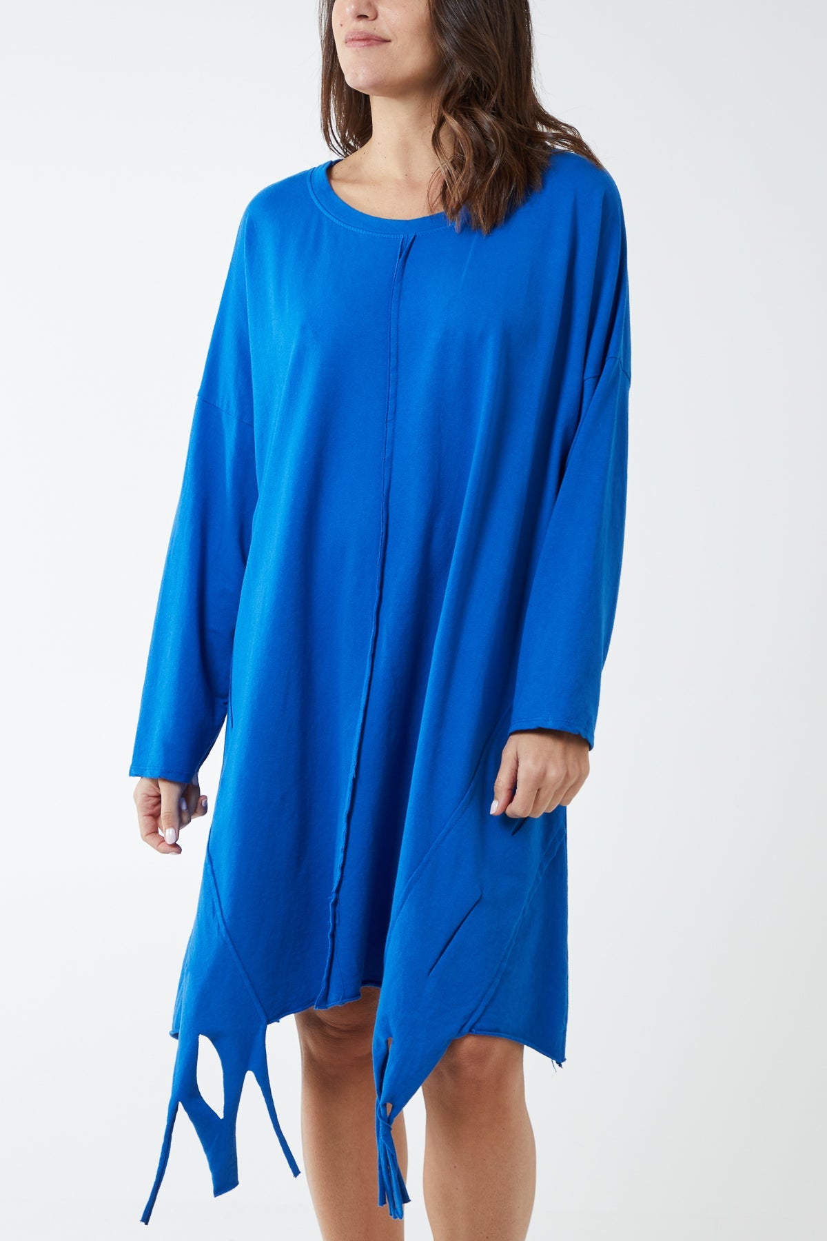 Raw Edge Sweatshirt Dress DMF2 WearAll Royal Blue One Size