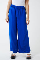 XL Drawstring Viscose Crepe Wide Leg Trousers TRS1 WearAll Royal Blue One Size