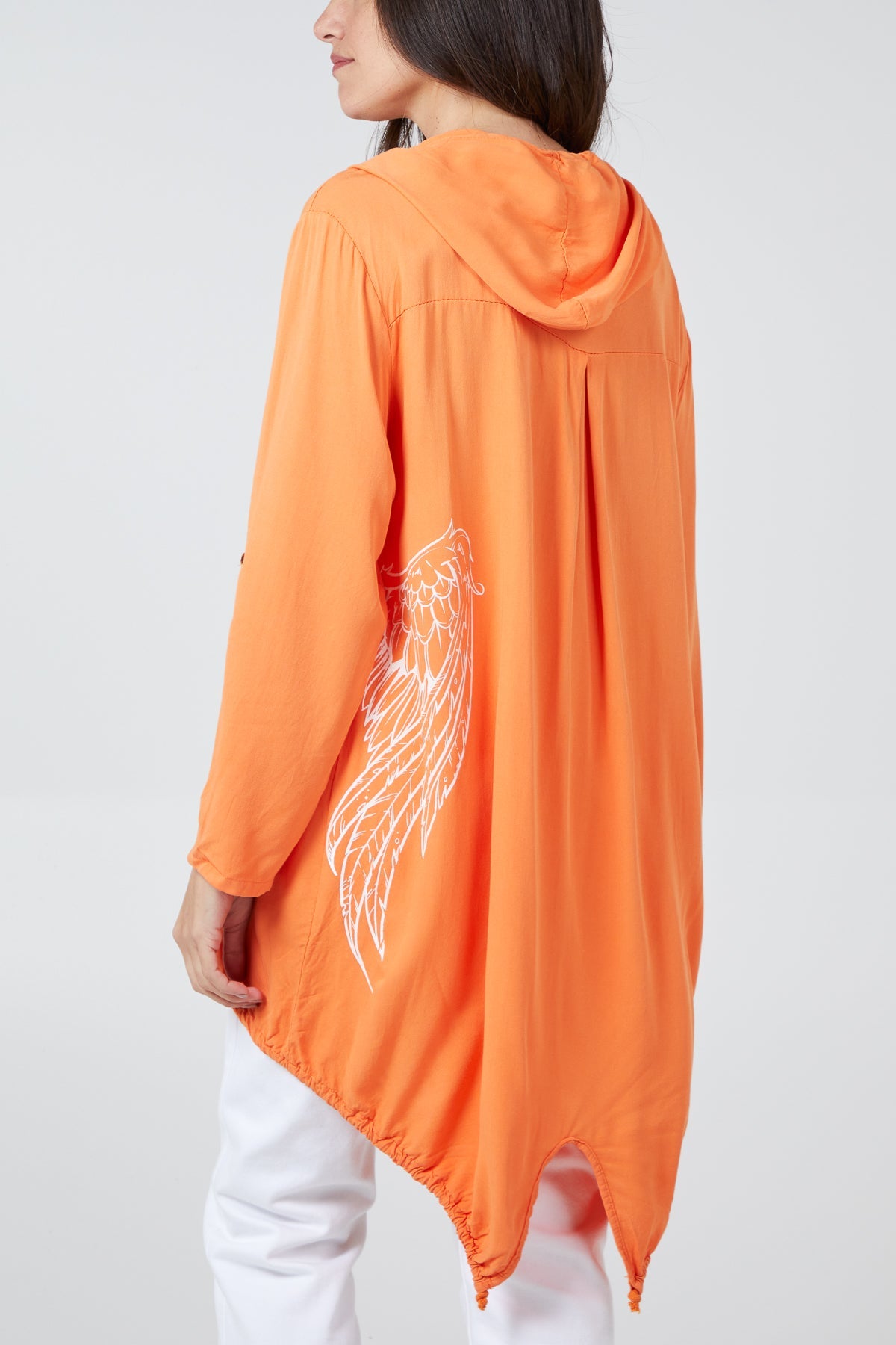 "Angel" Wings Dip Hem Hooded Shirt TOPMF2 WearAll