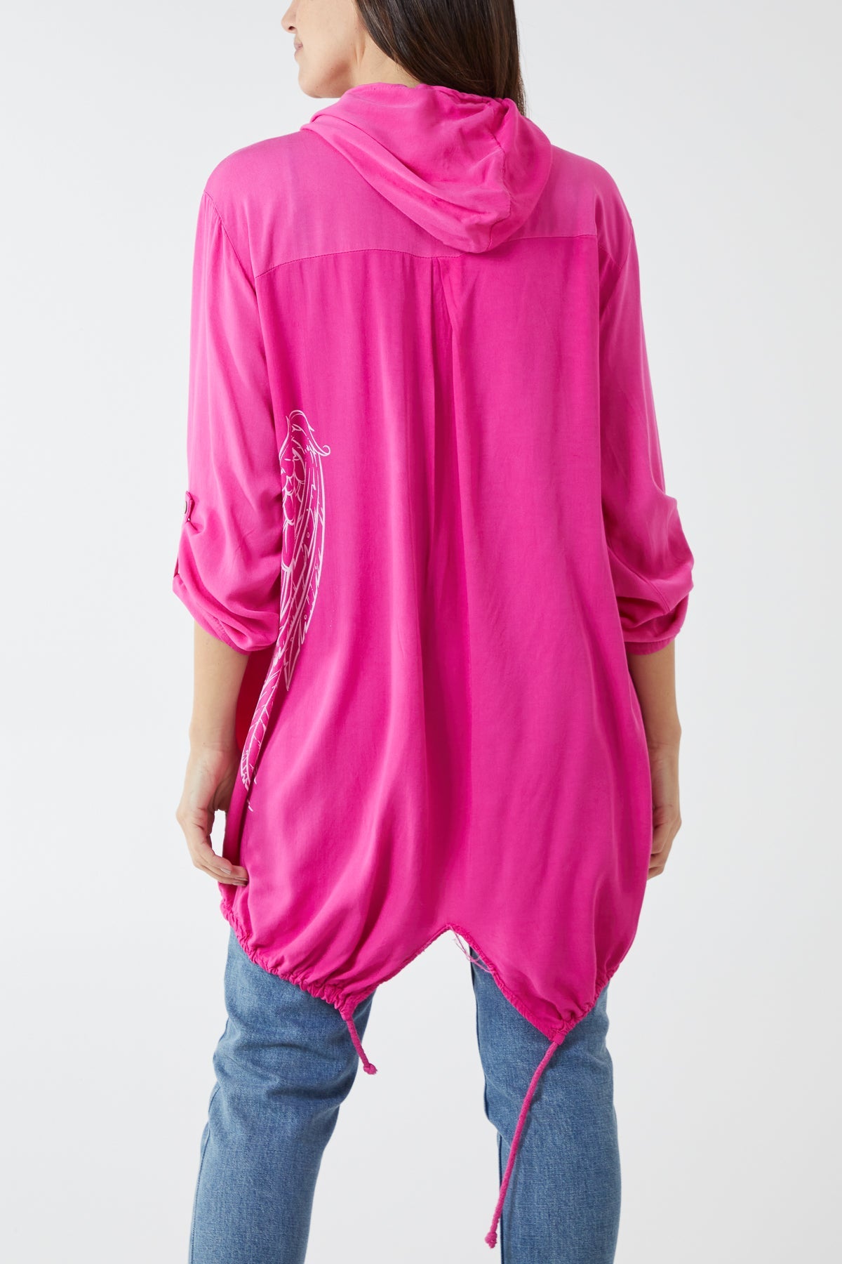 "Angel" Wings Dip Hem Hooded Shirt TOPMF2 WearAll