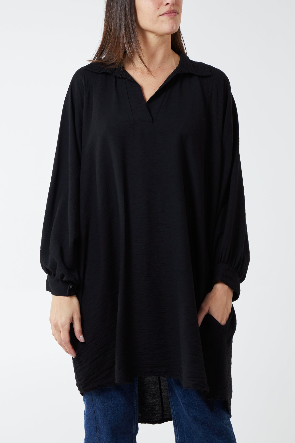 Kiwi Collar Shirt Tunic TOPMF2 WearAll Black One Size
