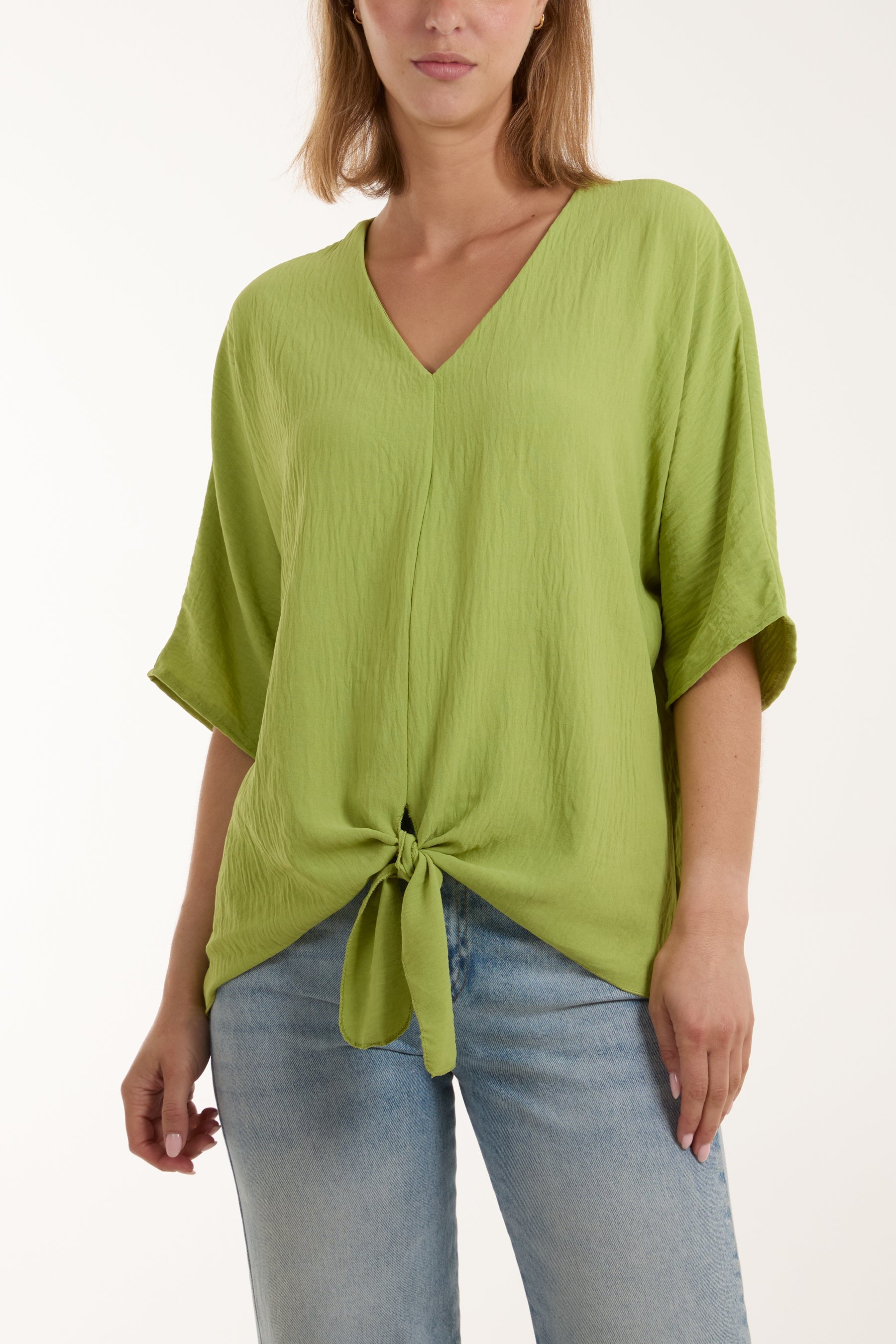 V-Neck Centre Front Tie Hem Blouse TOPMF2 WearAll
