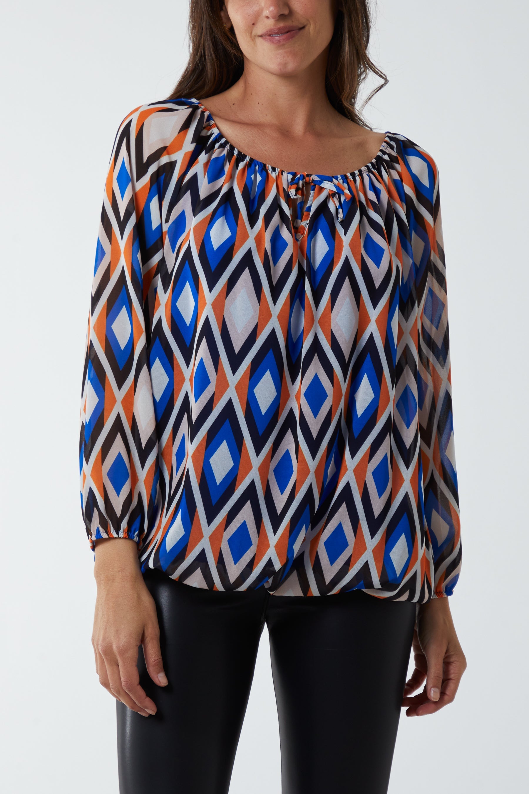 Diamond Print Blouse TOPMF2 WearAll Royal Blue One Size
