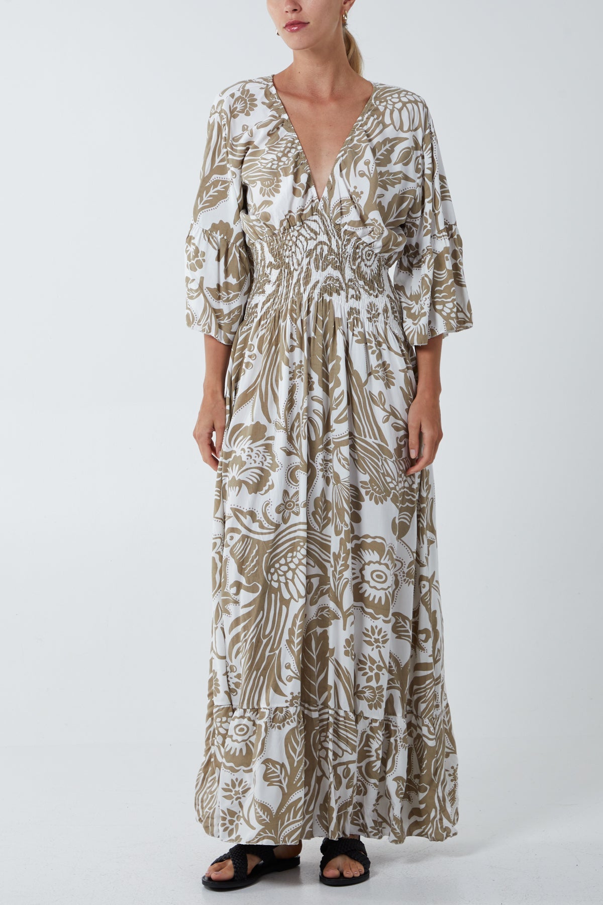 Floral Shirred Waist Maxi Dress DMF2 WearAll
