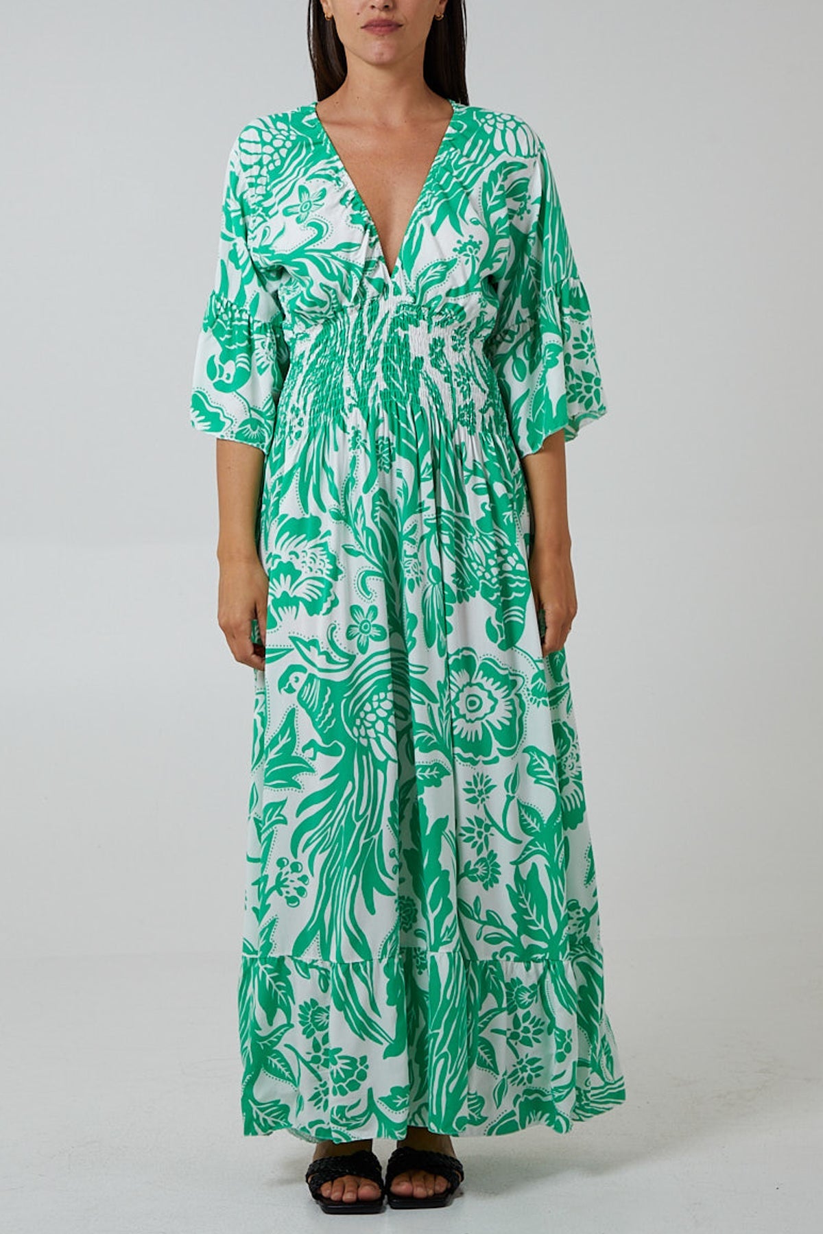 Floral Shirred Waist Maxi Dress DMF2 WearAll Jade One Size