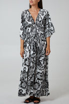 Floral Shirred Waist Maxi Dress DMF2 WearAll Black One Size
