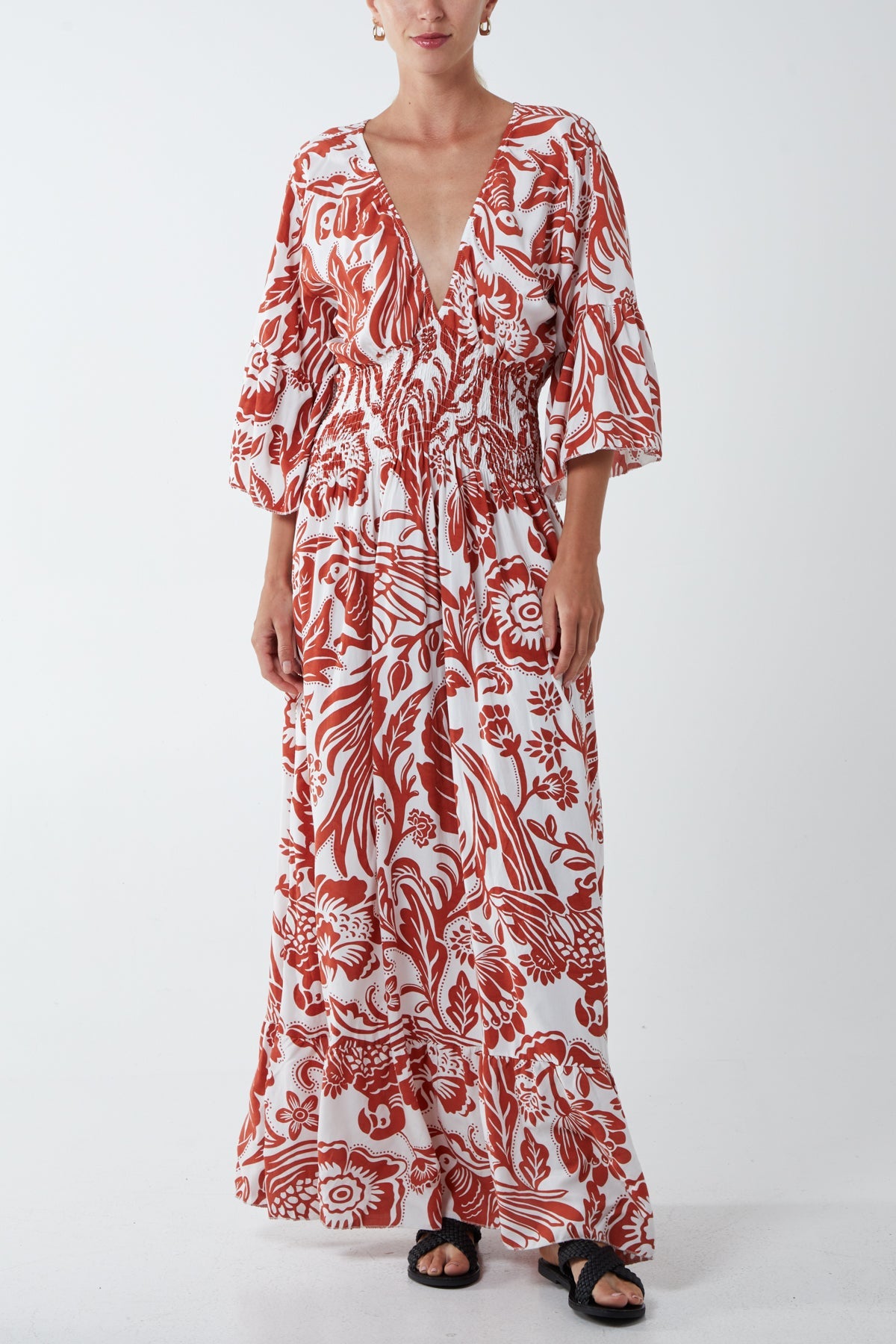Floral Shirred Waist Maxi Dress DMF2 WearAll